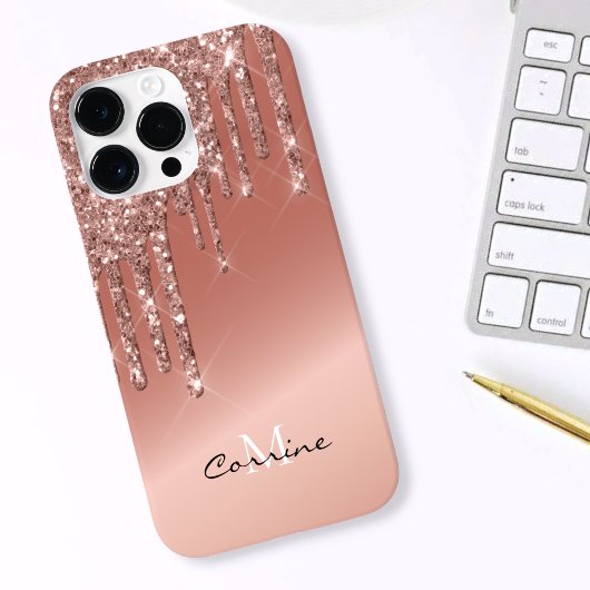 Monogramm-Roségold-Seite tropfender Glitter Androi iPhone Hülle