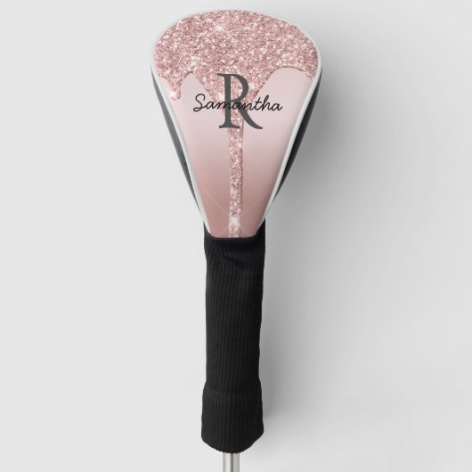 Monogramm-Roségold-Tropf-Glitter-Blush-Pink-Trendy Golf Headcover (Vorderseite)