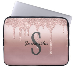 Monogramm-Roségold-Tropf-Glitter-Blush-Pink-Trendy Laptopschutzhülle