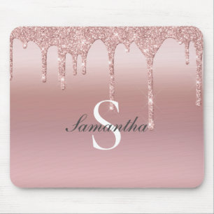Monogramm-Roségold-Tropf-Glitter-Blush-Pink-Trendy Mousepad