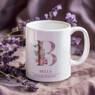 Monogramm Roségold Wasserfarbe Blumen Buchstabe B Kaffeetasse