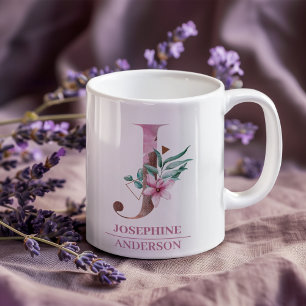 Monogramm Roségold Wasserfarbe Blumen Buchstabe J Kaffeetasse