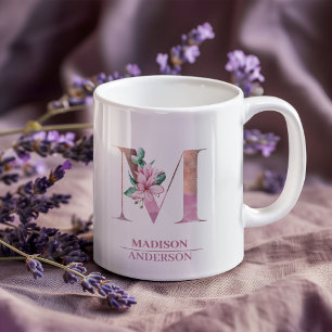 Monogramm Roségold Wasserfarbe Blumen Buchstabe M Kaffeetasse