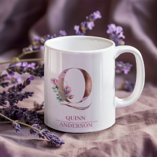 Monogramm Roségold Wasserfarbe Blumen Buchstabe Q Kaffeetasse