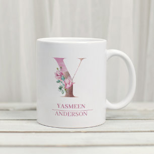 Monogramm Roségold Wasserfarbe Blumen Buchstabe Y Kaffeetasse