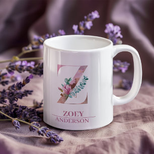 Monogramm Roségold Wasserfarbe Blumen Buchstabe Z Kaffeetasse