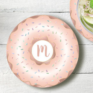 Monogramm roségoldfolie Donut Schrift Glamour Runder Pappuntersetzer