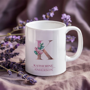 Monogramm Rosen Gold Wasserfarbe Blumen Buchstabe Kaffeetasse