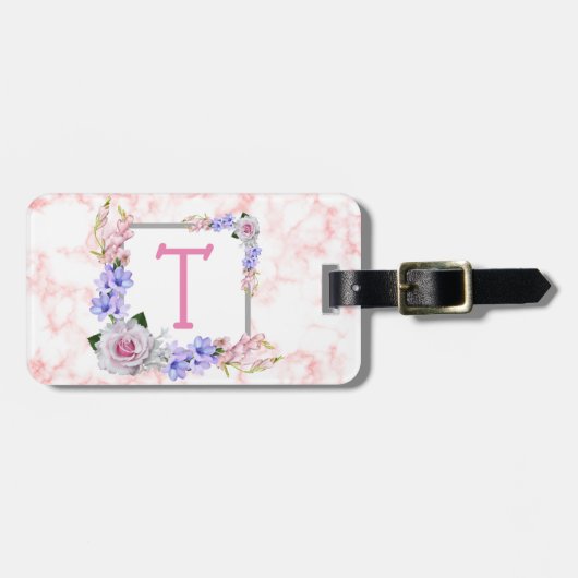 Monogramm Rosenmarmor Gepäckanhänger (Vorderseite horizontal)
