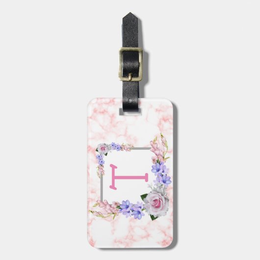 Monogramm Rosenmarmor Gepäckanhänger (Vorderseite vertikal)