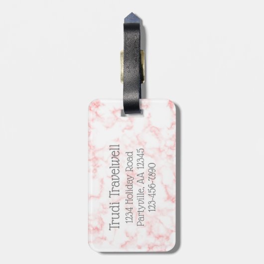 Monogramm Rosenmarmor Gepäckanhänger (Rückseite vertikal)