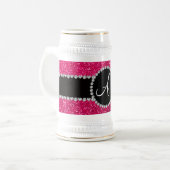 Monogramm-Rosenrosa-Glitter-Diamantkreis Bierglas (Vorderseite Links)