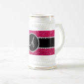 Monogramm-Rosenrosa-Glitter-Diamantkreis Bierglas (VorderseiteRechts)