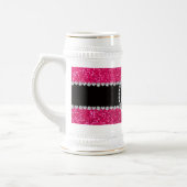 Monogramm-Rosenrosa-Glitter-Diamantkreis Bierglas (Links)