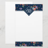 Monogramm | Rosenstrauß Blumenmuster Briefpapier (Vorne/Hinten)