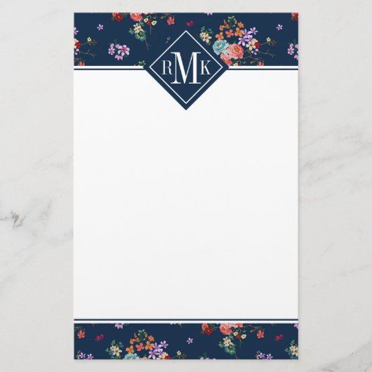 Monogramm | Rosenstrauß Blumenmuster Briefpapier (Vorderseite)