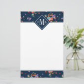 Monogramm | Rosenstrauß Blumenmuster Briefpapier (Stehend Vorderseite)