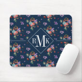 Monogramm | Rosenstrauß Blumenmuster Mousepad (Mit Mouse)