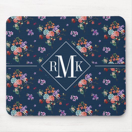 Monogramm | Rosenstrauß Blumenmuster Mousepad (Vorne)
