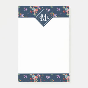 Monogramm Rosenstrauß-Blumenmuster Post-it Klebezettel