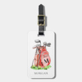 Monogramm Rot Golf Gepäckanhänger (Vorderseite vertikal)