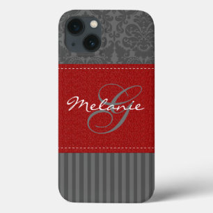 Monogramm, rot, grau Damask Stripe iPad Air Hüllen