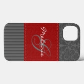 Monogramm, rot, grau Damask Stripe iPad Air Hüllen (Rückseite (Horizontal))