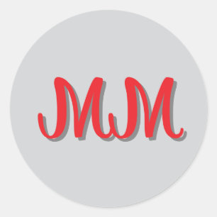Monogramm Rot Graue Kalligrafie  Runder Aufkleber