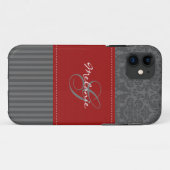 Monogramm rot, grauer Damast-Streifen iPhone 5 Case-Mate iPhone Hülle (Rückseite (Horizontal))