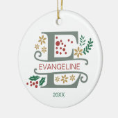 Monogramm Rot, Grün und Gold Buchstaben "E" mit Na Keramik Ornament (Links)