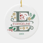 Monogramm Rot, Grün und Gold Buchstaben "E" mit Na Keramik Ornament (Hinten)