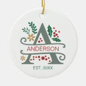 Monogramm Rot, Grün und Goldbuchstabe "A" mit Name Keramik Ornament (Vorne)