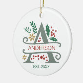 Monogramm Rot, Grün und Goldbuchstabe "A" mit Name Keramik Ornament (Links)