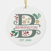 Monogramm Rot, Grün und Goldbuchstabe "B" mit Name Keramik Ornament (Vorne)