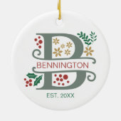 Monogramm Rot, Grün und Goldbuchstabe "B" mit Name Keramik Ornament (Hinten)