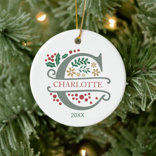 Monogramm, rot, grün und Goldbuchstabe "C" mit Nam Keramik Ornament (Baum)