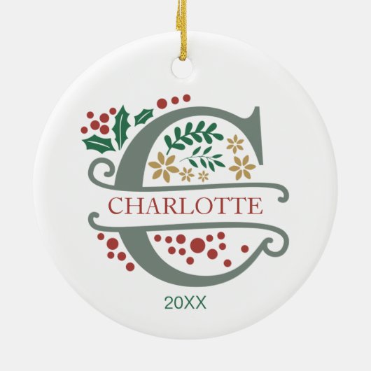 Monogramm, rot, grün und Goldbuchstabe "C" mit Nam Keramik Ornament (Hinten)