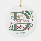 Monogramm Rot, Grün und Goldbuchstabe "D" mit Name Keramik Ornament (Vorne)