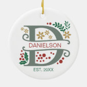 Monogramm Rot, Grün und Goldbuchstabe "D" mit Name Keramik Ornament (Hinten)