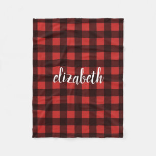 Monogramm Rot Schwarz Buffalo Karo Benutzerdefinie Fleecedecke