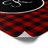 Monogramm Rot-Schwarz-Buffalo-Karoprintee Poster (Ecke)
