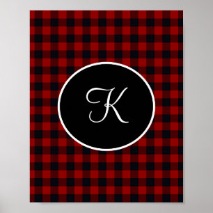 Monogramm Rot-Schwarz-Buffalo-Karoprintee Poster