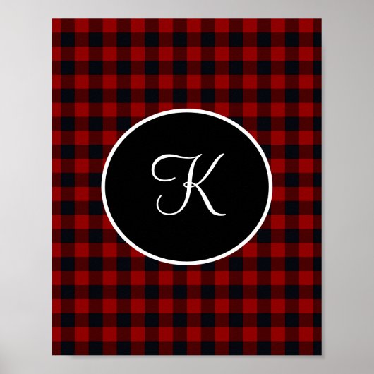 Monogramm Rot-Schwarz-Buffalo-Karoprintee Poster (Vorne)