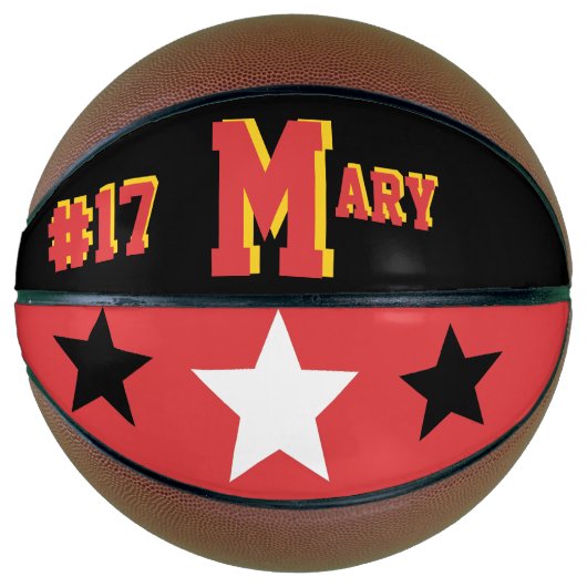 Monogramm Rot, Schwarz und Gold Basketball (Vorderseite)