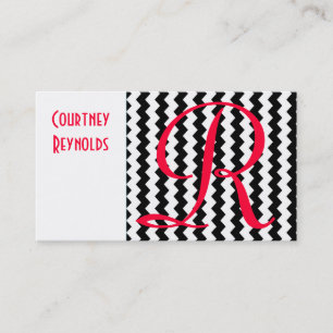 Monogramm Rot Schwarz Weiß Chevron Muster Visitenkarte