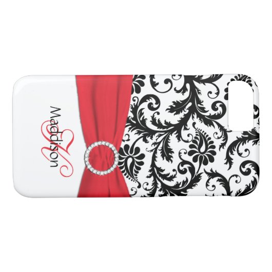 Monogramm Rot, Schwarz, Weiß Damaskus Bildschirm i Case-Mate iPhone Hülle (Rückseite (Horizontal))
