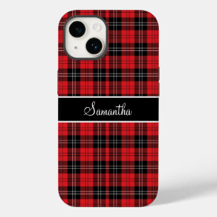 Monogramm Rot Schwarz Weiß Tartan Büffel Karo Case-Mate iPhone 14 Hülle