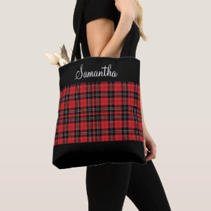 Monogramm Rot Schwarz Weiß Tartan Büffel Karo Tasche