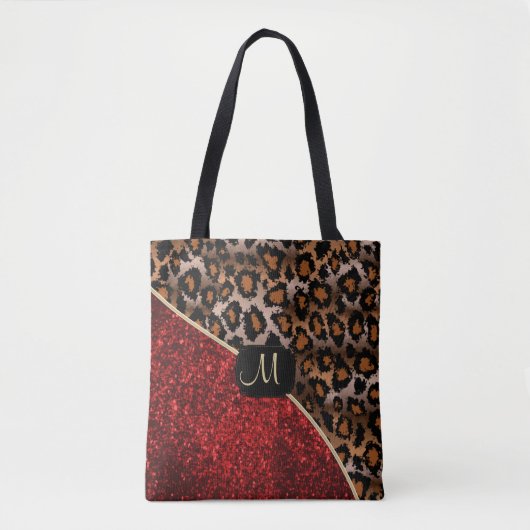 Monogramm - Rot und Leopard-Muster Tasche (Vorderseite)