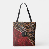 Monogramm - Rot und Leopard-Muster Tasche (Rückseite)
